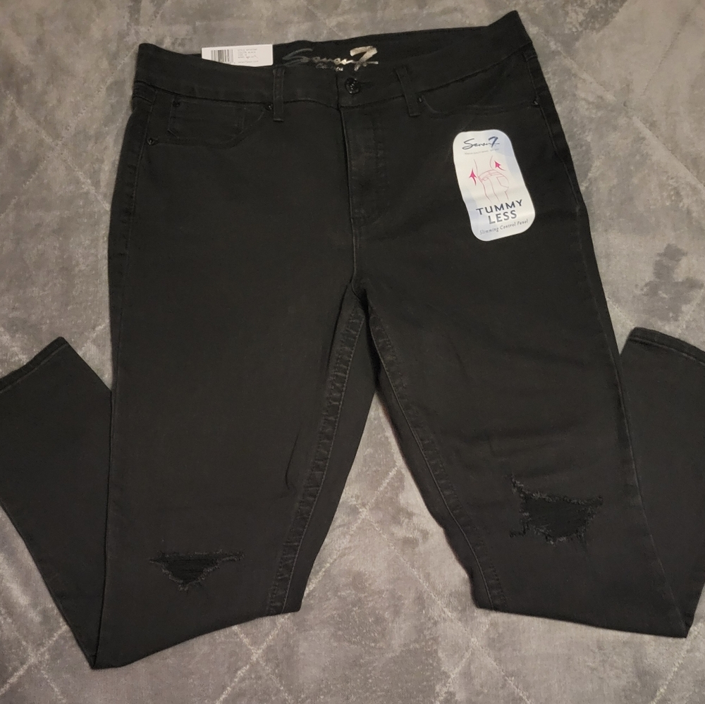 Seven7 Black Tummy Control Pants w/Ripped Knees SIZE 16
